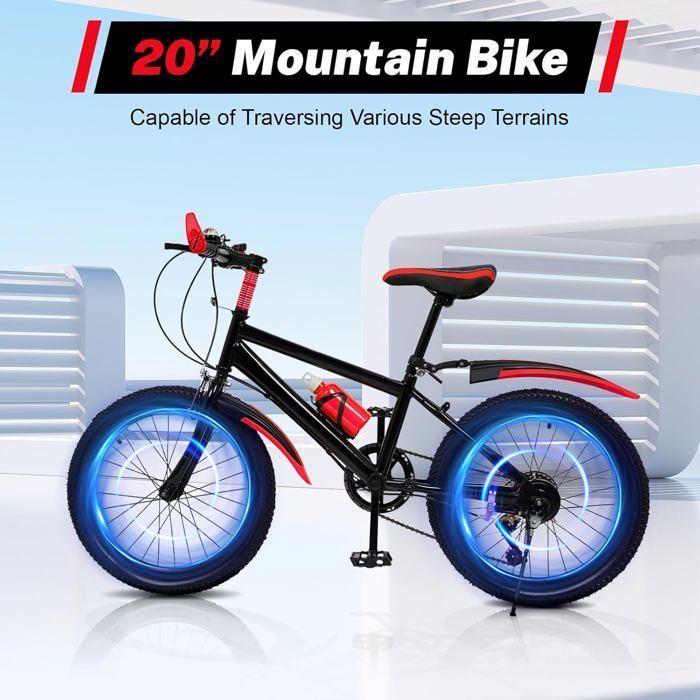 Bicicletta per bambini da 20 pollici, bici scolastica, 6 velocità, mountain bike verde, bici per ragazzi e ragazze, mountain bike rossa