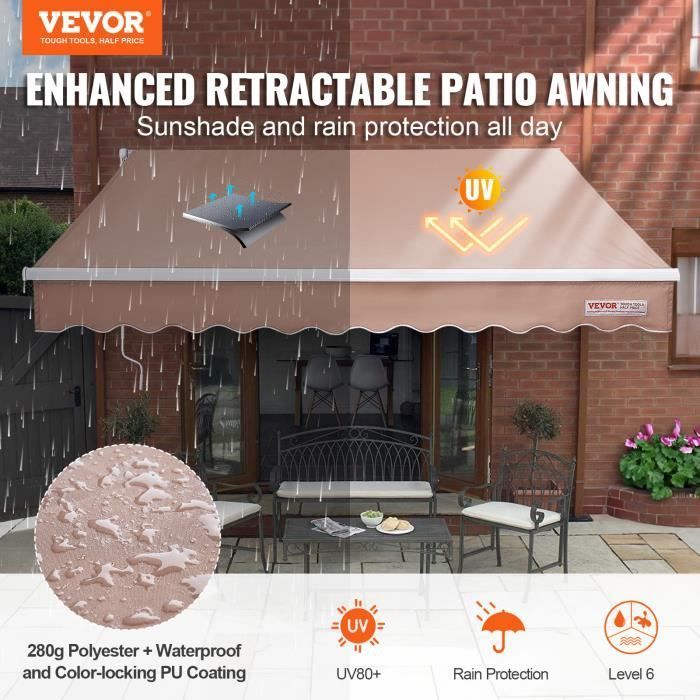 Toldo manual VEVOR - Toldo retráctil para terraza exterior de 4x2,4 m, ajustable de 40° a 90° - para patio, jardín, balcón