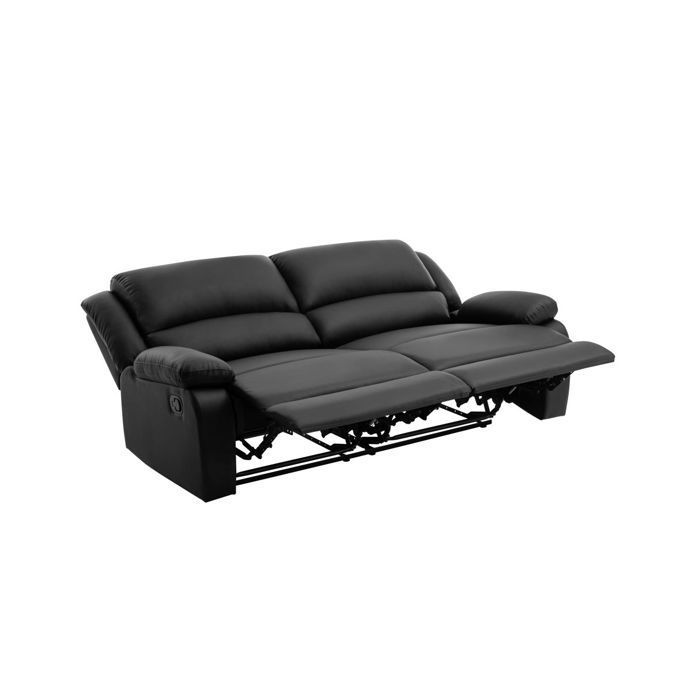Canapé relax manuel 3 places avec 2 assises XXL LEO en simili - Noir - L193 x P93 x H96cm - LOUNGITUDE