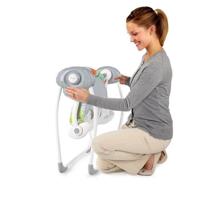 BRIGHT STARS Foldable Electric Baby Swing with Toucan Design, Removable Toy Arch, Swing Settings, and Timer