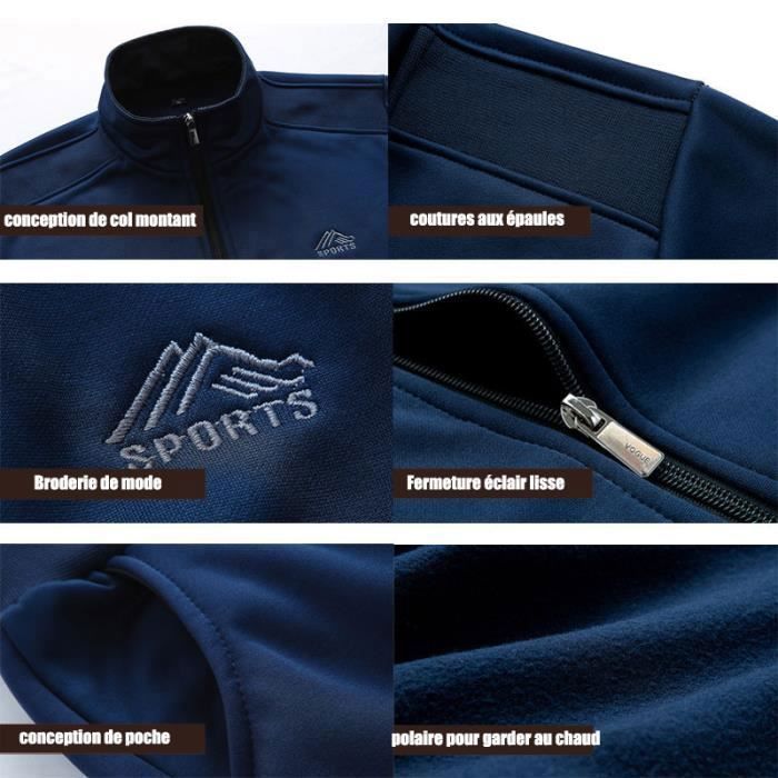 Survêtement Homme - Ensemble Casual Sport - Bleu - Col Montant - Cordon de Serrage - Manches Longues