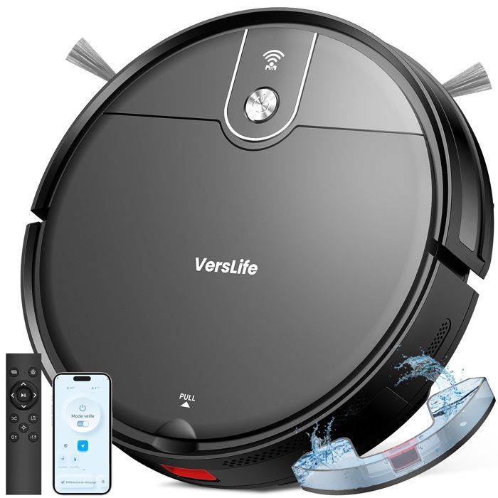 VersLife L6 - Aspirateur Robot Laveur 2 en 1, 4000Pa/120Min- 5Modes - WiFi/App&Vocal, Charge-auto, Poils d’Animaux et Tapis