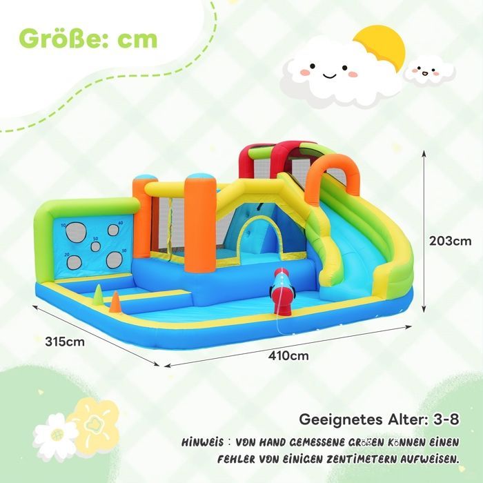 Aufblasbarer Spielbereich mit 450-W-Gebläse, Hüpfburg für Kinder von 3 bis 8 Jahren mit Rutsche, Trampolin, Pool und Kletterwand