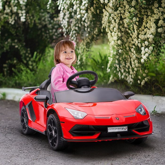 Coche eléctrico - HOMCOM - Lamborghini Aventador SVJ 12V infantil con licencia, puertas de mariposa y luces LED - PP - rojo