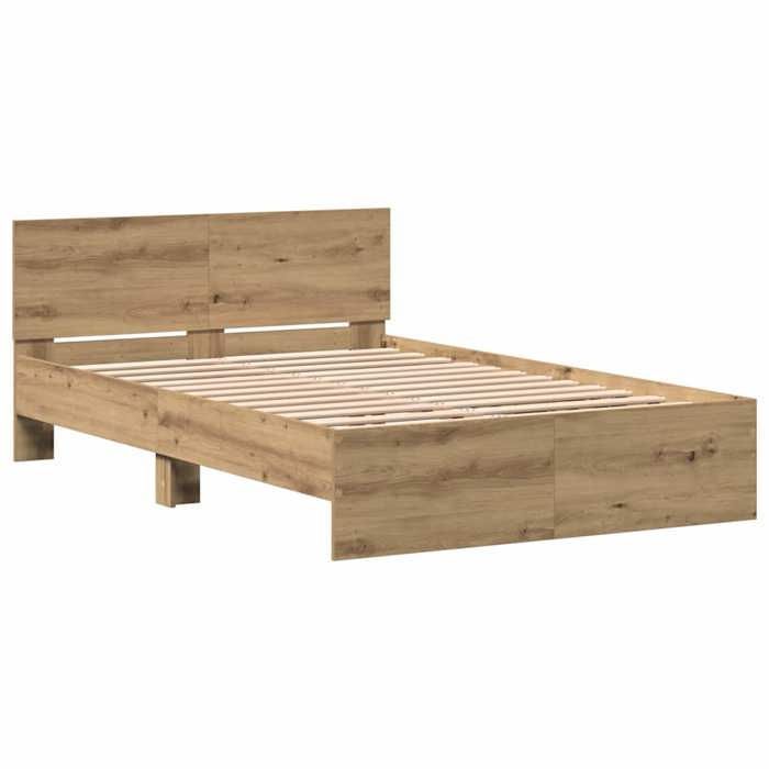 Estructura de cama vidaXL Artisan Oak, 120 x 190 cm, madera maciza, cabecero de pared, estilo rústico para dormitorio 3376061