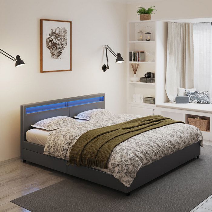 Cama de casal HOME DELUXE NUBE com gavetas - 270 x 200 cm - Colchão não incluído - Cinza escuro