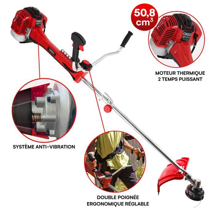Desbrozadora profesional de gasolina de 50,8 cc - Motor de 2 tiempos - Recortador de bordes - 2 cuchillas - Antivibración