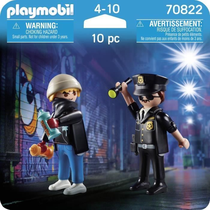 PLAYMOBIL - 70822 - Playmobil Duo - Policier et taggueur - Mixte - Plastique - Bleu