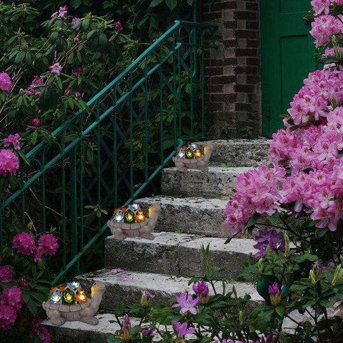 Estatua de tortuga de resina para jardín exterior - con plantas suculentas, funciona con energía solar - Estatua de jardín para exteriores, decoración de jardín, idea de regalo para mamá