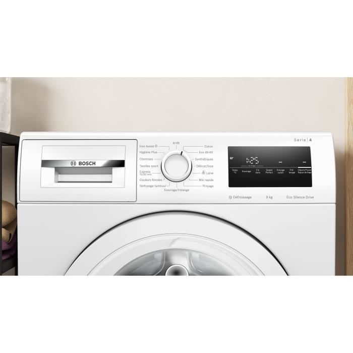 Lavadora de carga frontal BOSCH WAN24209FR SER4 - 9 kg - Inducción - 60 cm de ancho - 1200 rpm - Clase energética A - Vapor - Blanca