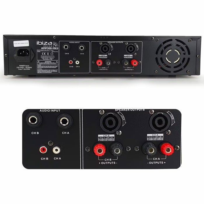 DJ Pack Sono Amplifier Ibiza Sound AMP300-MKII 480W - Bluetooth Mixer DJM102-BT USB Jack XLR - RCA Jack speaker cables included
