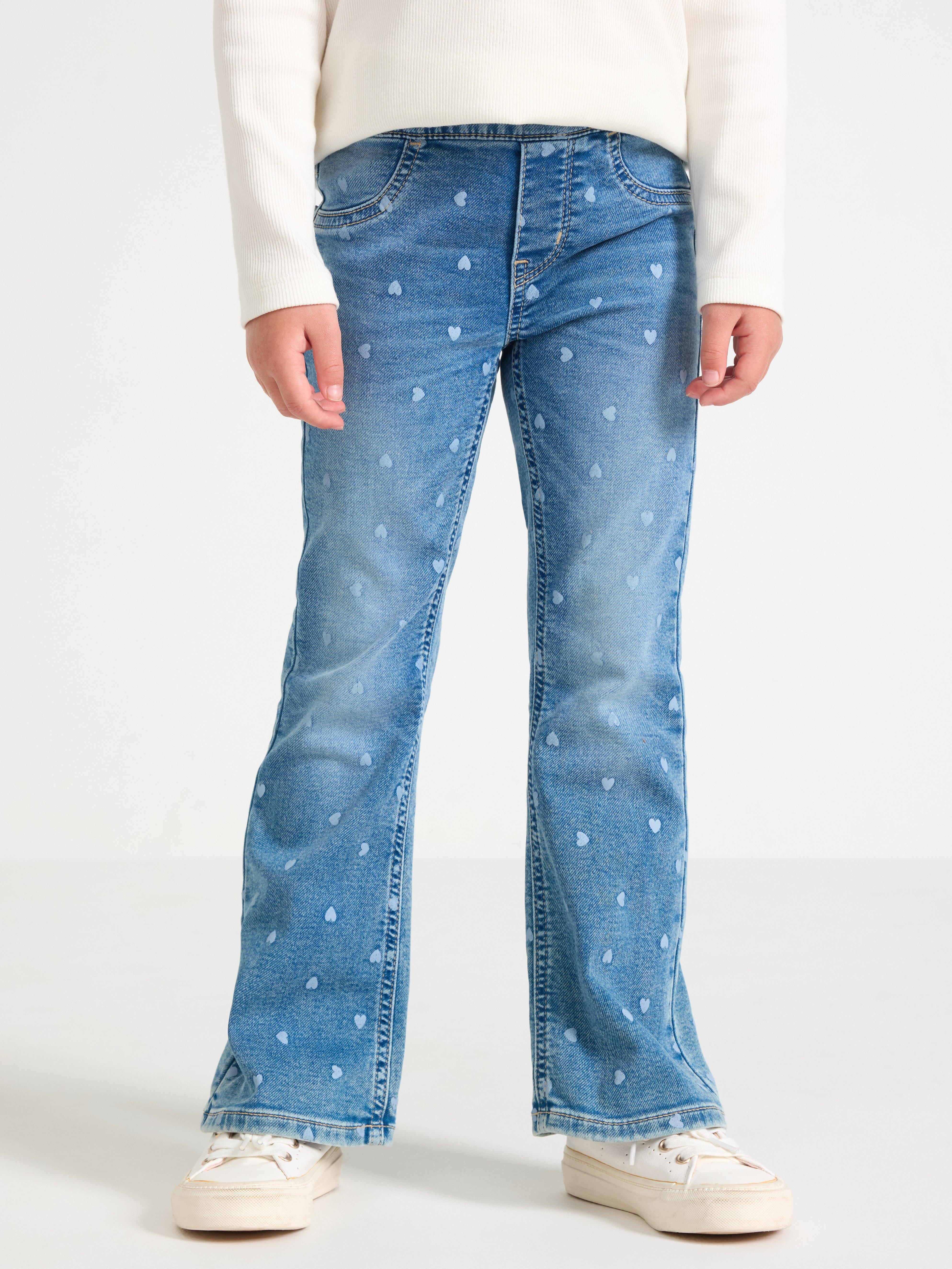 FREJA Flared jeans med hjerter Denimblå