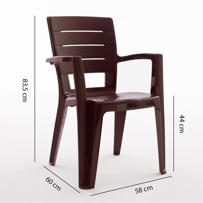Conjunto de jardín con mesa Thomas y 6 sillas Anita de resina, estructura de hierro y tablero de polietileno (Moka).