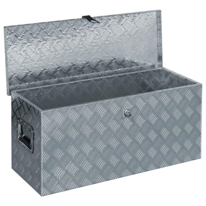 Caja de herramientas de aluminio, estuche de almacenamiento, cofre de herramientas, 90,5 cm, plata, 02_0003211