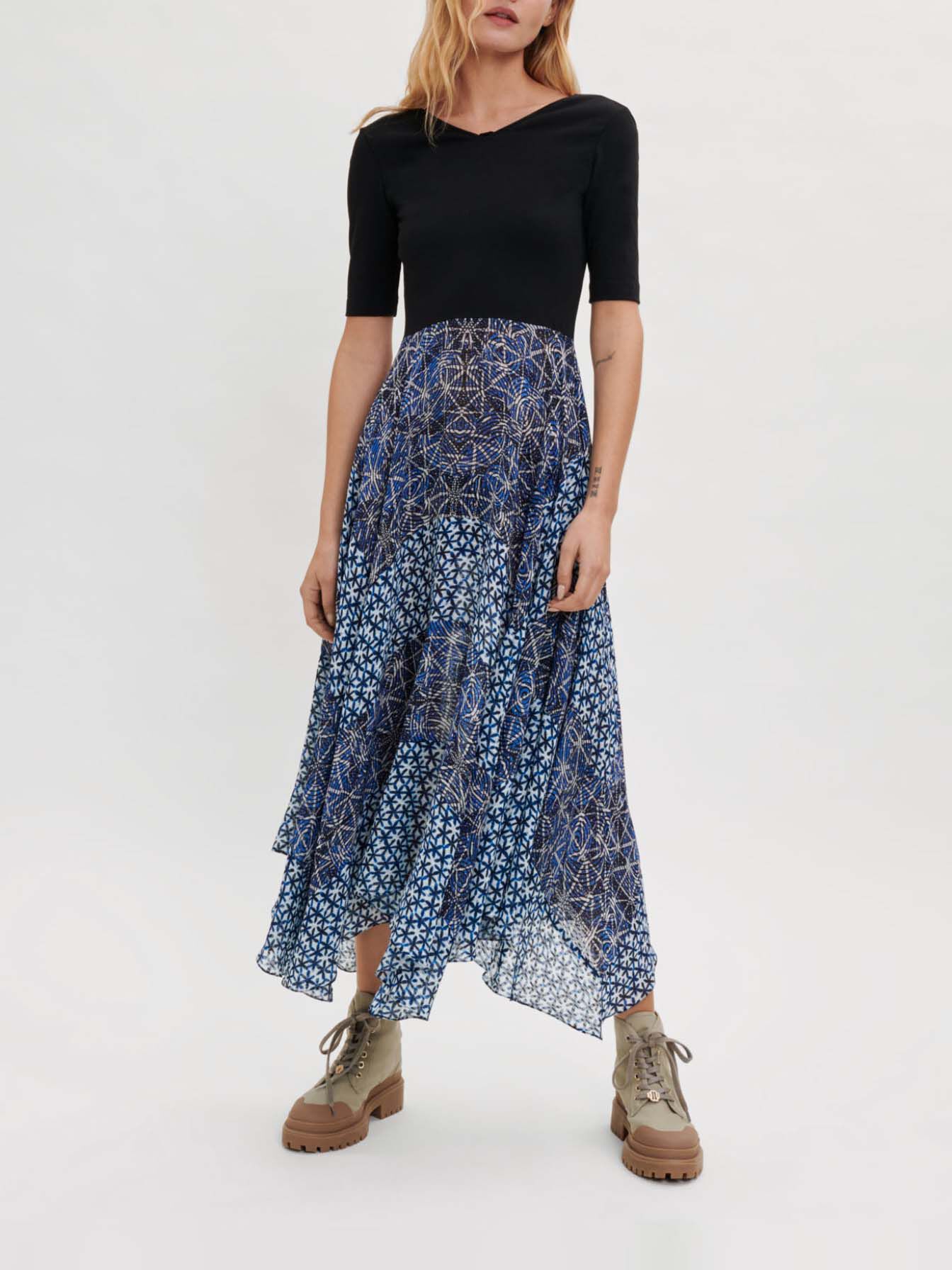 Rochie cu imprimeu trompe l'oeil - Indigo