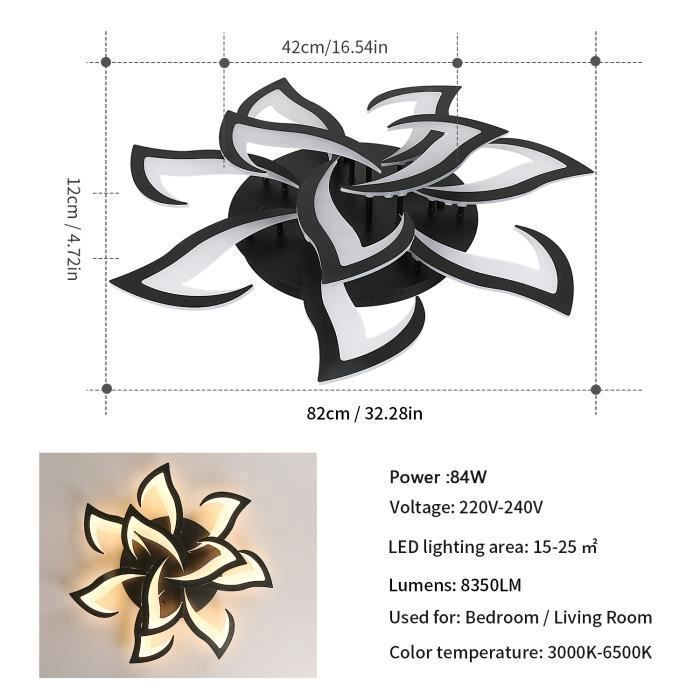 Dorlink Moderne Zwarte LED Plafondlamp 84W - 10 Dimbare Lampen - Ø82cm - Binnenverlichting voor Woonkamer, Slaapkamer