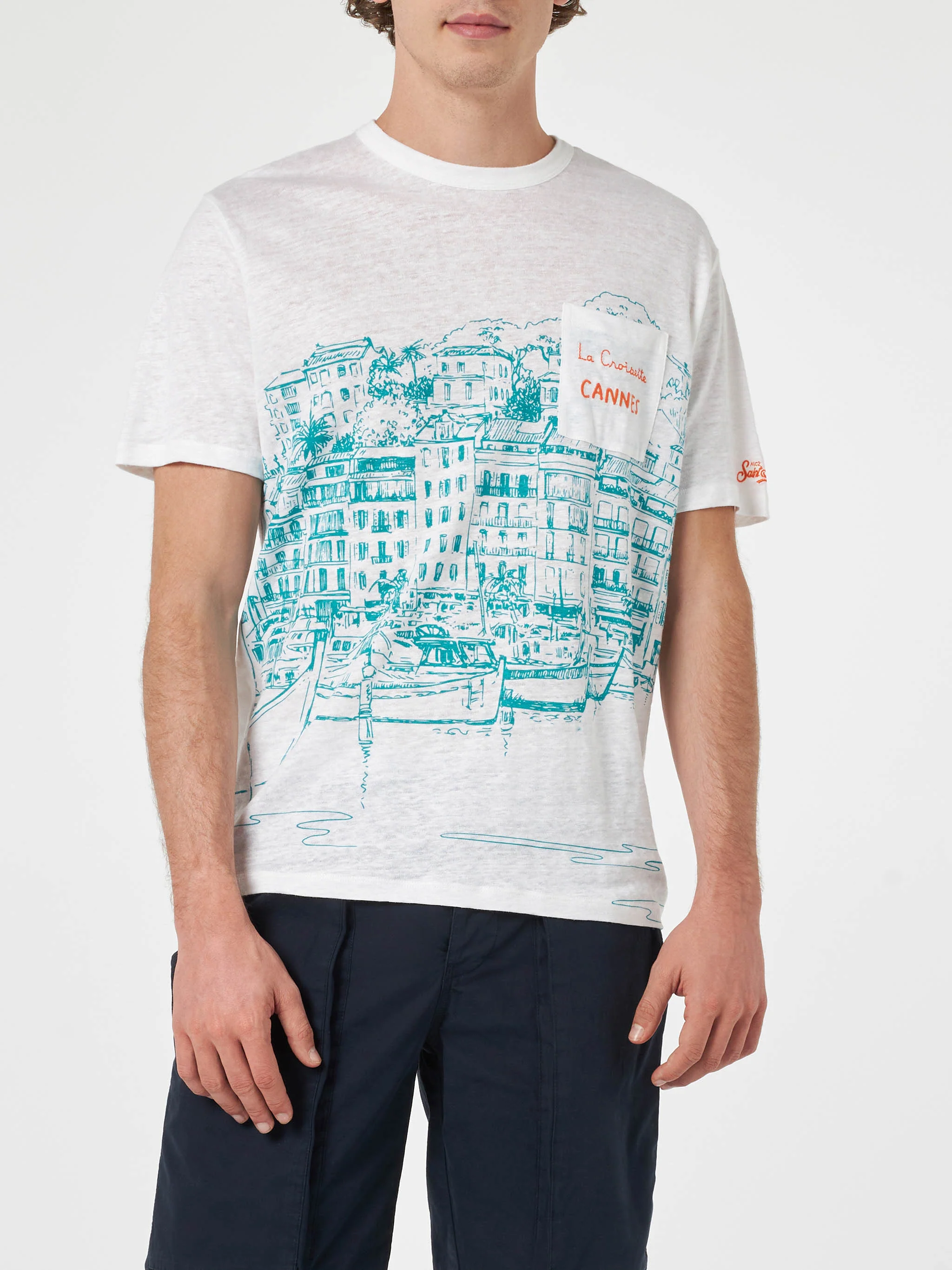 T-shirt da uomo Ecstasea in jersey di lino con stampa piazzata Cannes