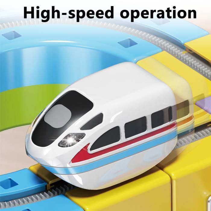 Circuito de coches - Tren eléctrico sobre raíles - 81 piezas magnéticas - Construcción modular - Juego educativo y regalo.