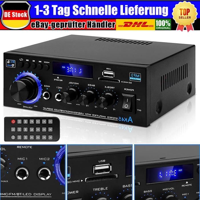Digitale hifi-stereoversterker met Bluetooth, FM en USB. Geïntegreerde versterker. Label