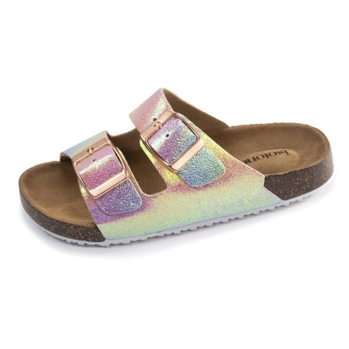 Sandalias Isotoner para niña, ultracómodas y multicolores con doble tira.