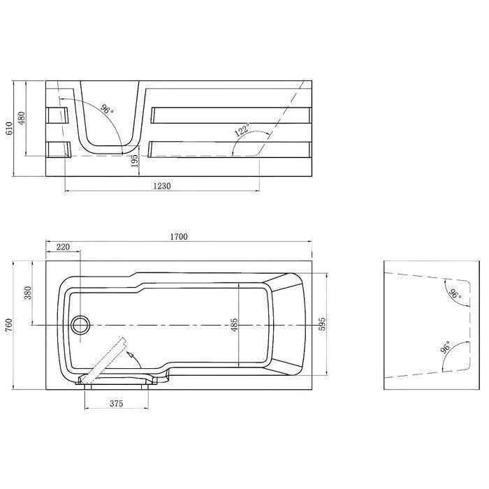 Bañera de esquina con puerta - 170 x 76 x 62 cm - Esquina izquierda - 235 L - SERVEE
