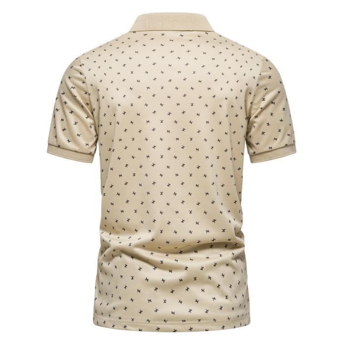 Polo de manga corta para hombre INSFITY, corte regular, estampado de lunares, verano, color caqui