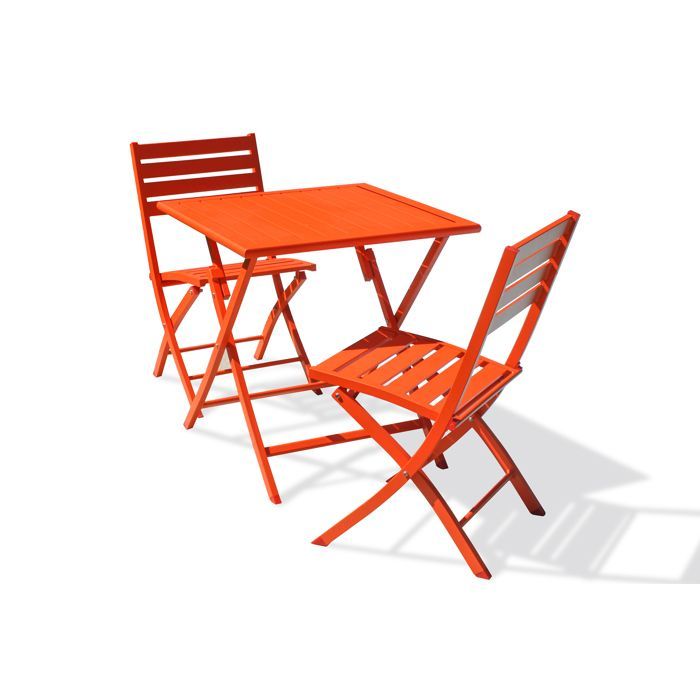 Ensemble repas de jardin 2 places en aluminium - Orange
