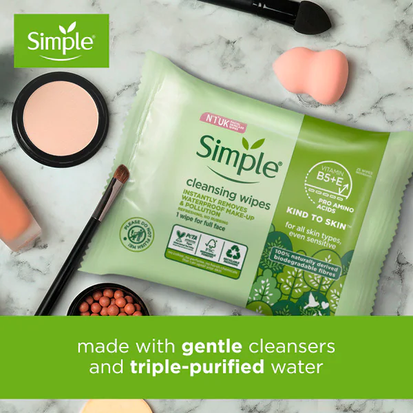Salviette detergenti Simple Kind To Skin biodegradabili, confezione da 25 pezzi