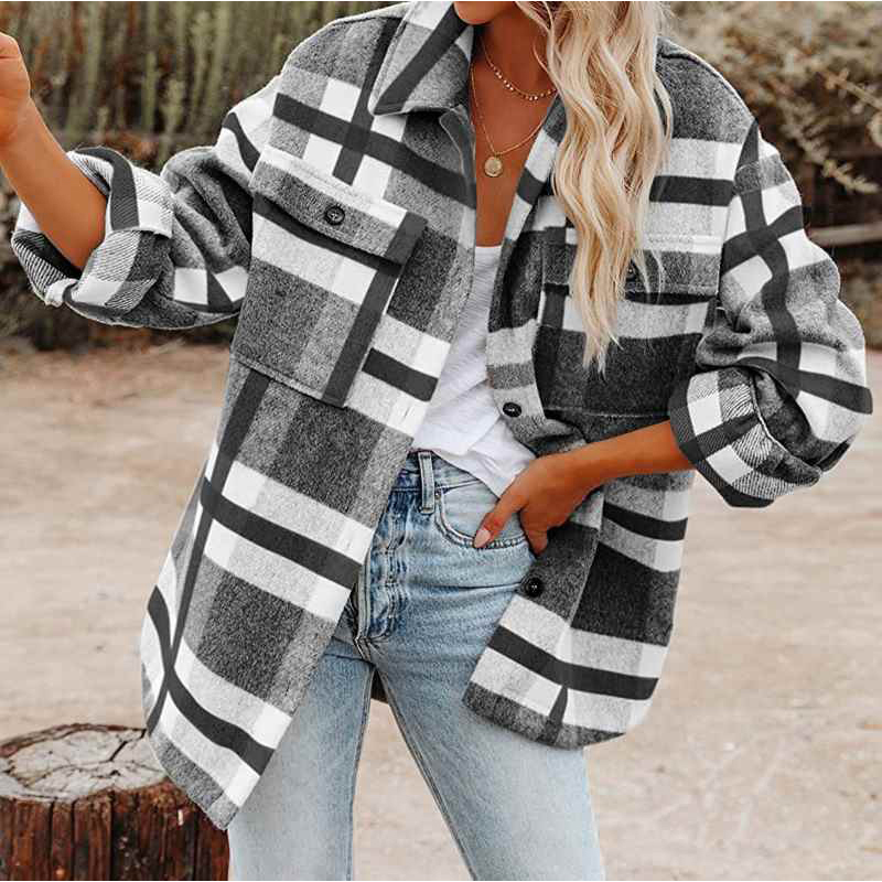 Plaid Jacket Women Overshirt Autumn Vintage Checkered Jacket Woman Female Long Sleeve Winter Coat Shirt Jacket For Women