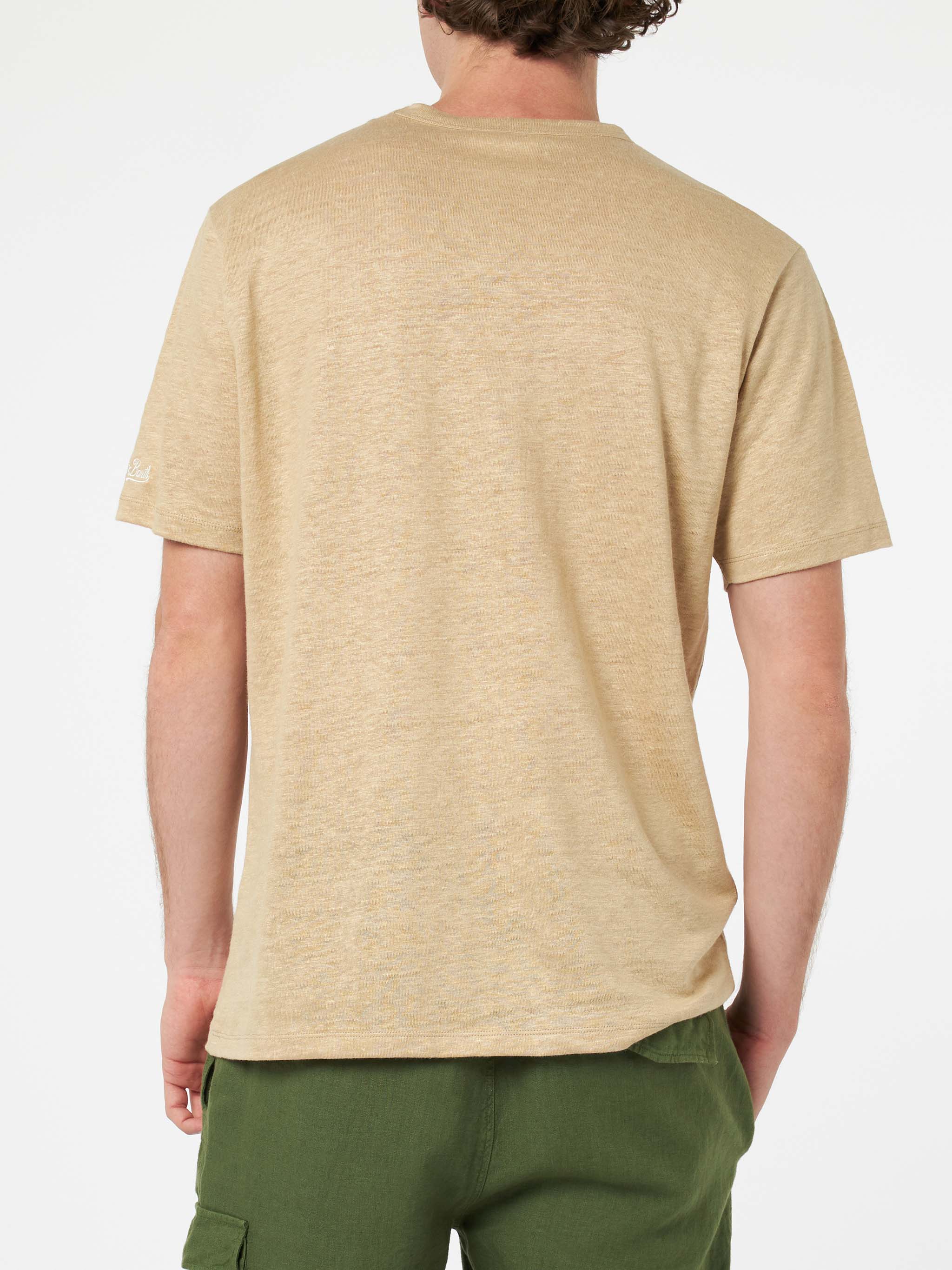 Ecstasea heren T-shirt van beige linnenjersey met zakje