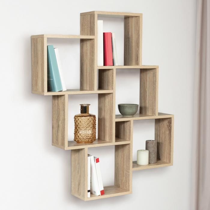 IDMARKET Etagère murale double position LUCAS bois façon hêtre