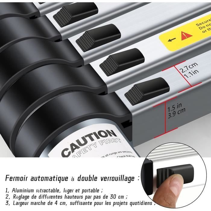 Escalera telescópica de aluminio Dripex de 2,6 m para bricolaje, plegable, extensible, recta simple, escalera multifuncional, capacidad de carga de 150 kg.
