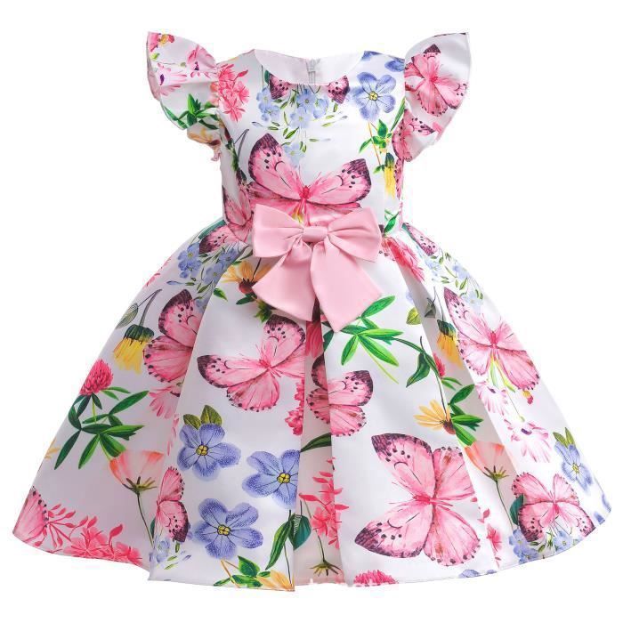 Robe d'été en fibre pour filles tutu floral en tulle tenue de princesse pour fête d'anniversaire Rose