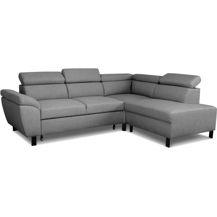 Sofá esquinero convertible - 4 personas - STAN - Tela antracita - 3 reposacabezas - Reversible - 243 x 92 x 184 cm