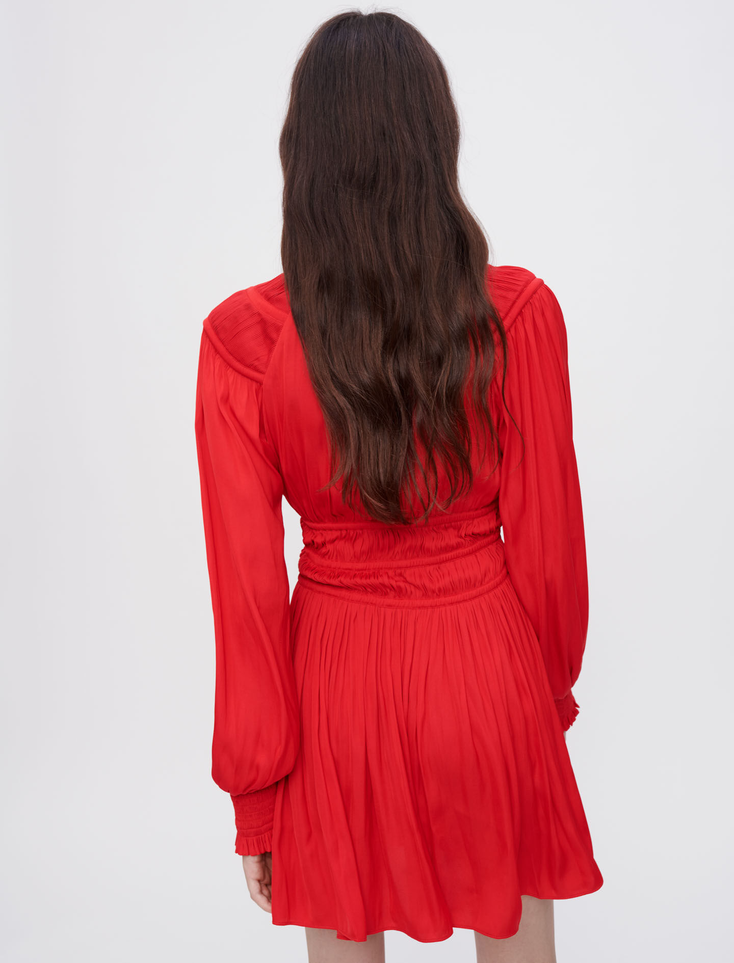 Rochie din satin mulată în talie - Roșu