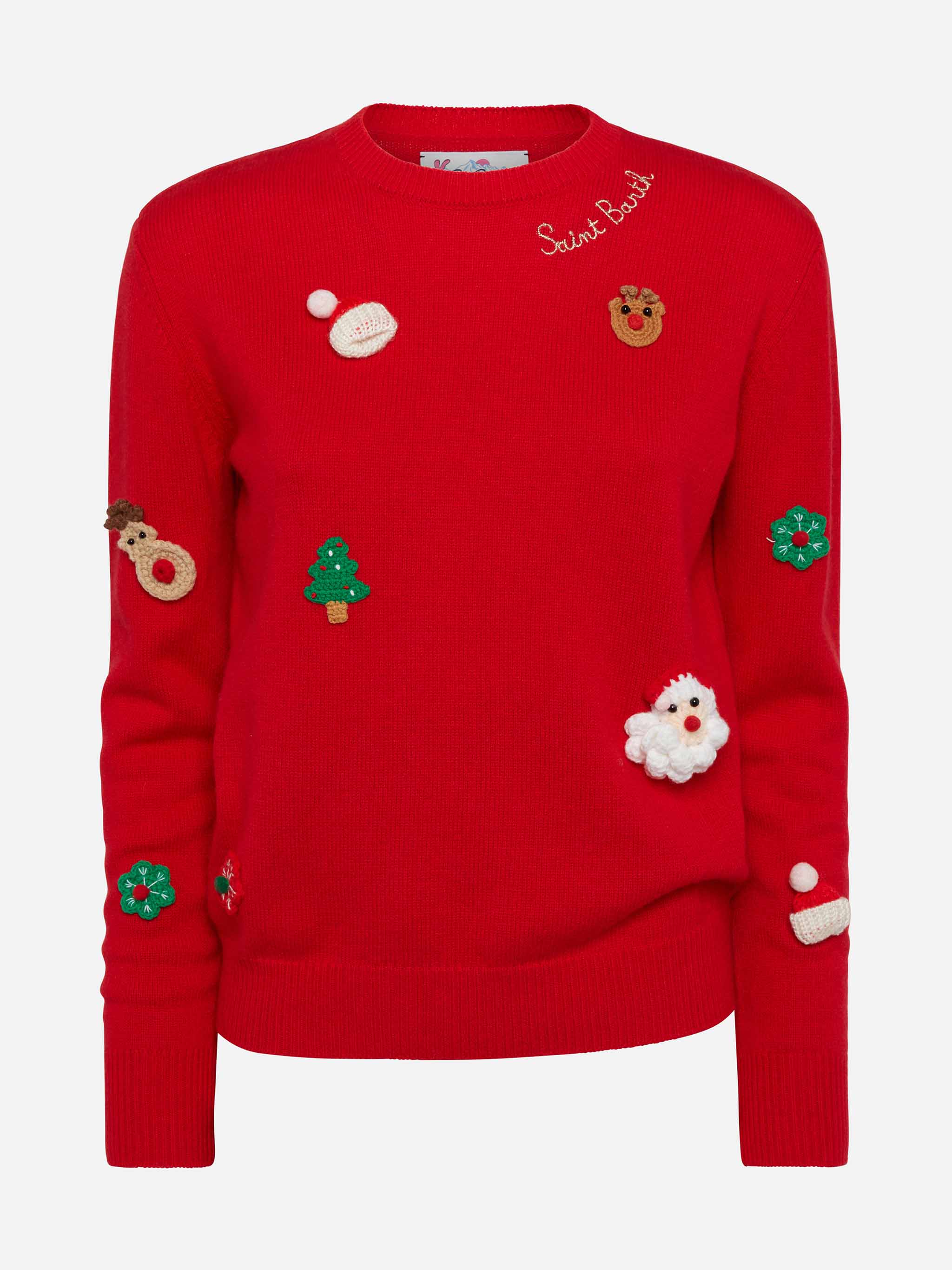 Pull en maille brossée pour femme avec broderie « Liste au Père Noël »