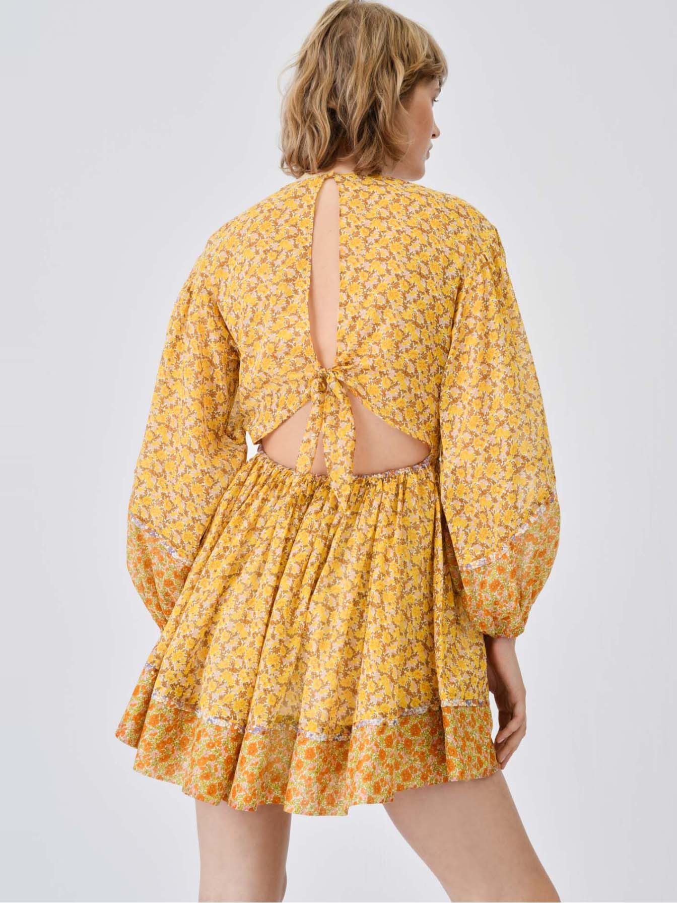 Bedrukte katoenen chiffonjurk - Oranje