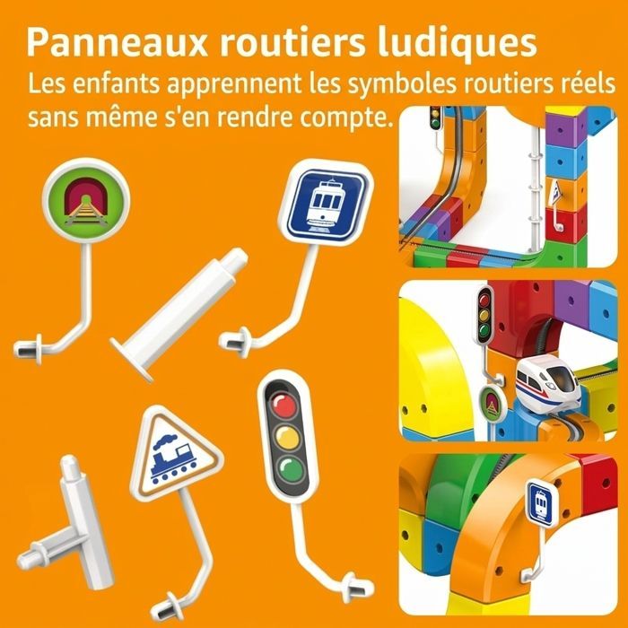 Tren de juguete de 51 piezas: vías eléctricas antigravedad 3D con tren motorizado y señales de tráfico.