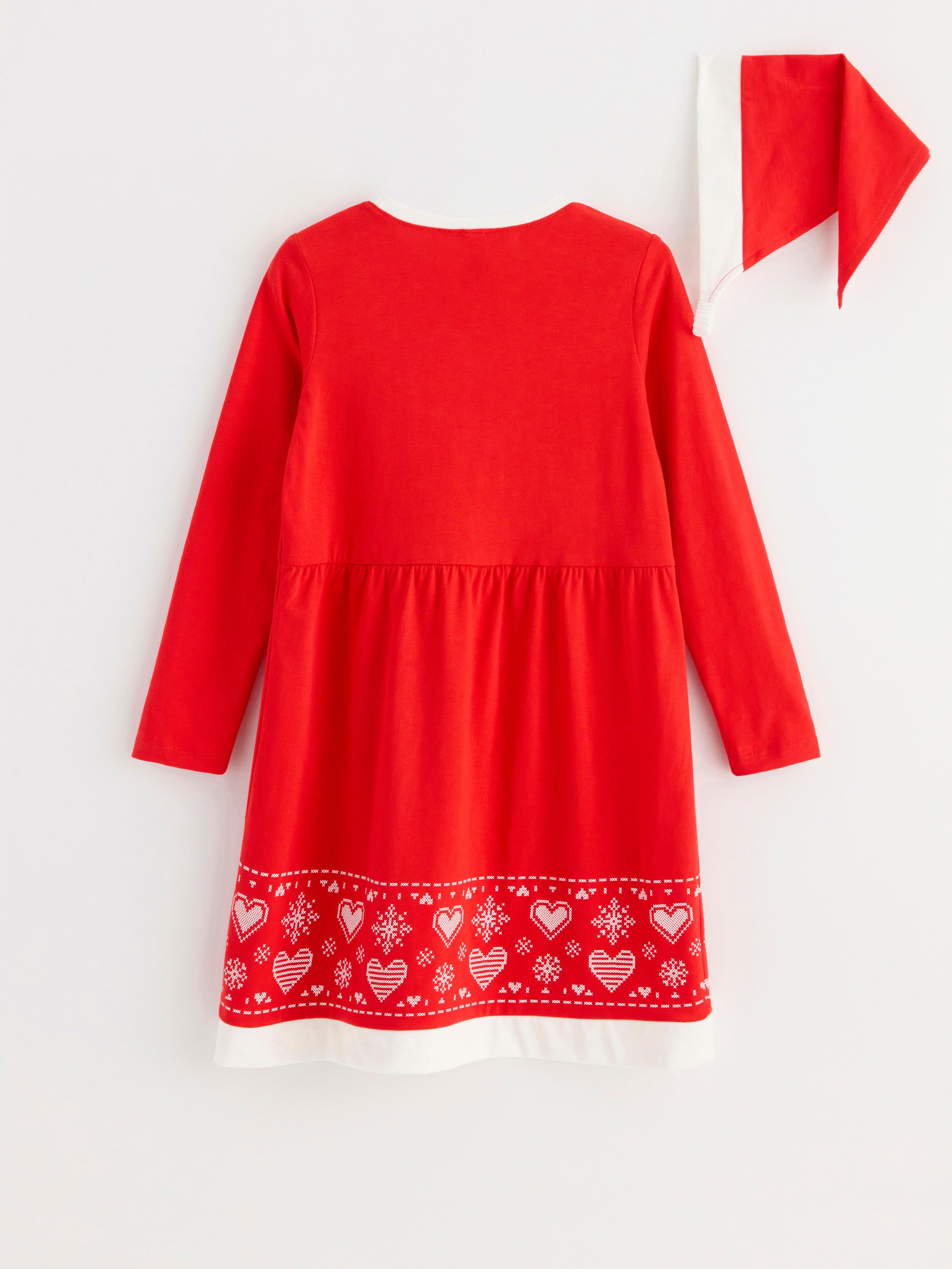 Vestido y chal navideños rojos