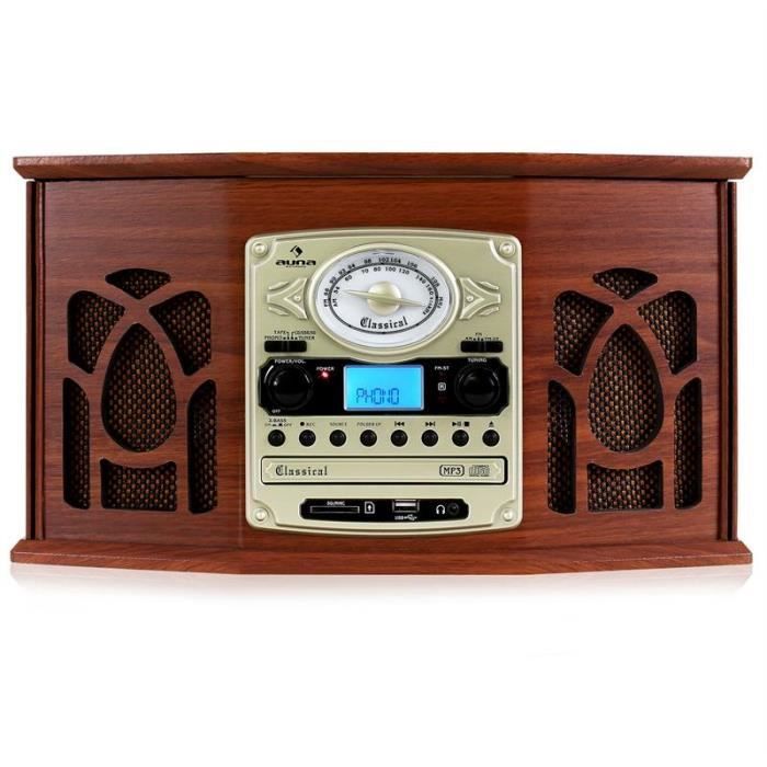Giradischi - Auna NR-620 - Lettore vinili - Lettore cassette/CD e MP3 USB - Sistema stereo Hi-Fi - Legno vintage
