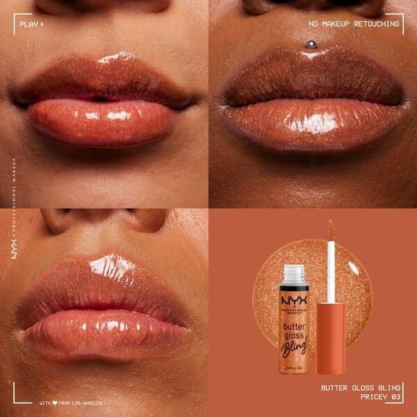 Brillo labial Butter Gloss Bling! 03 de NYX Professional Makeup, 8 ml