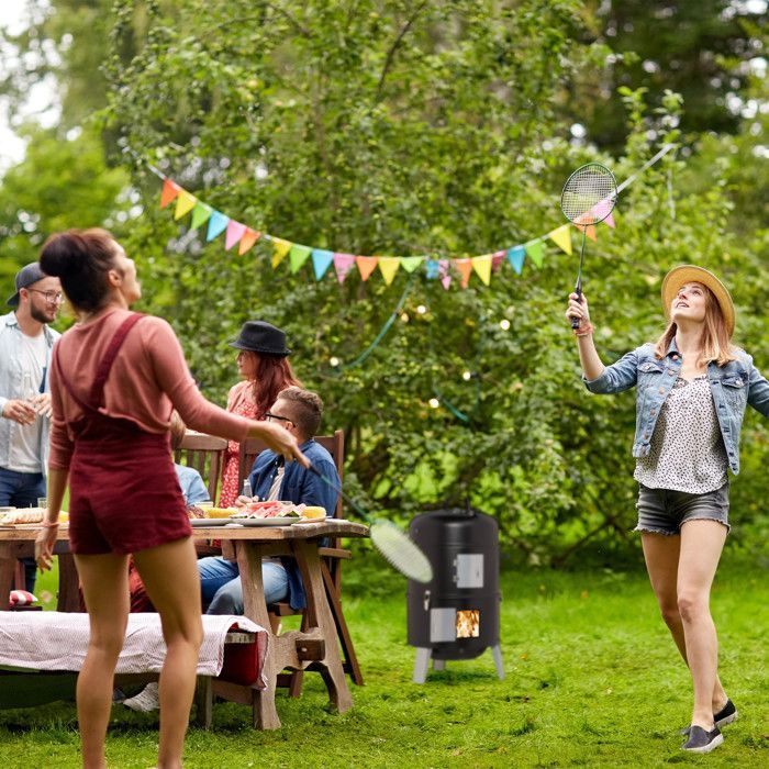 Relaxdays Fumoir 3 en 1, smoker, pour faire griller, faire fumer et macérer,  thermomètre avec sortie d’air, BBQ.
