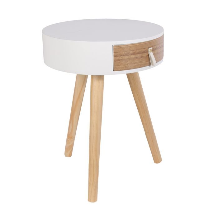 Table De Chevet - Home Deco Factory - Nora - Rond - Blanc - H46,5 X L35 X P35 Cm