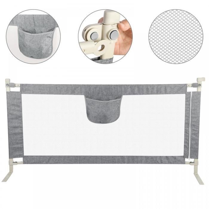 Barandilla para cuna - MIPAN - Barrera de seguridad para cama infantil - Barrera de protección para cama infantil - Altura ajustable - 145 cm - Gris