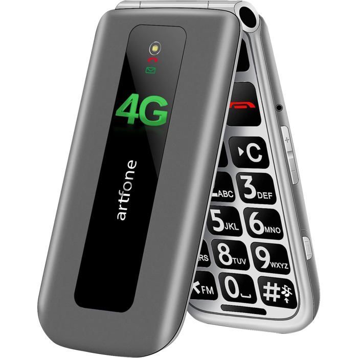 Téléphone portable à clapet artfone 4G pour seniors - Grandes touches, SOS, Batterie longue durée