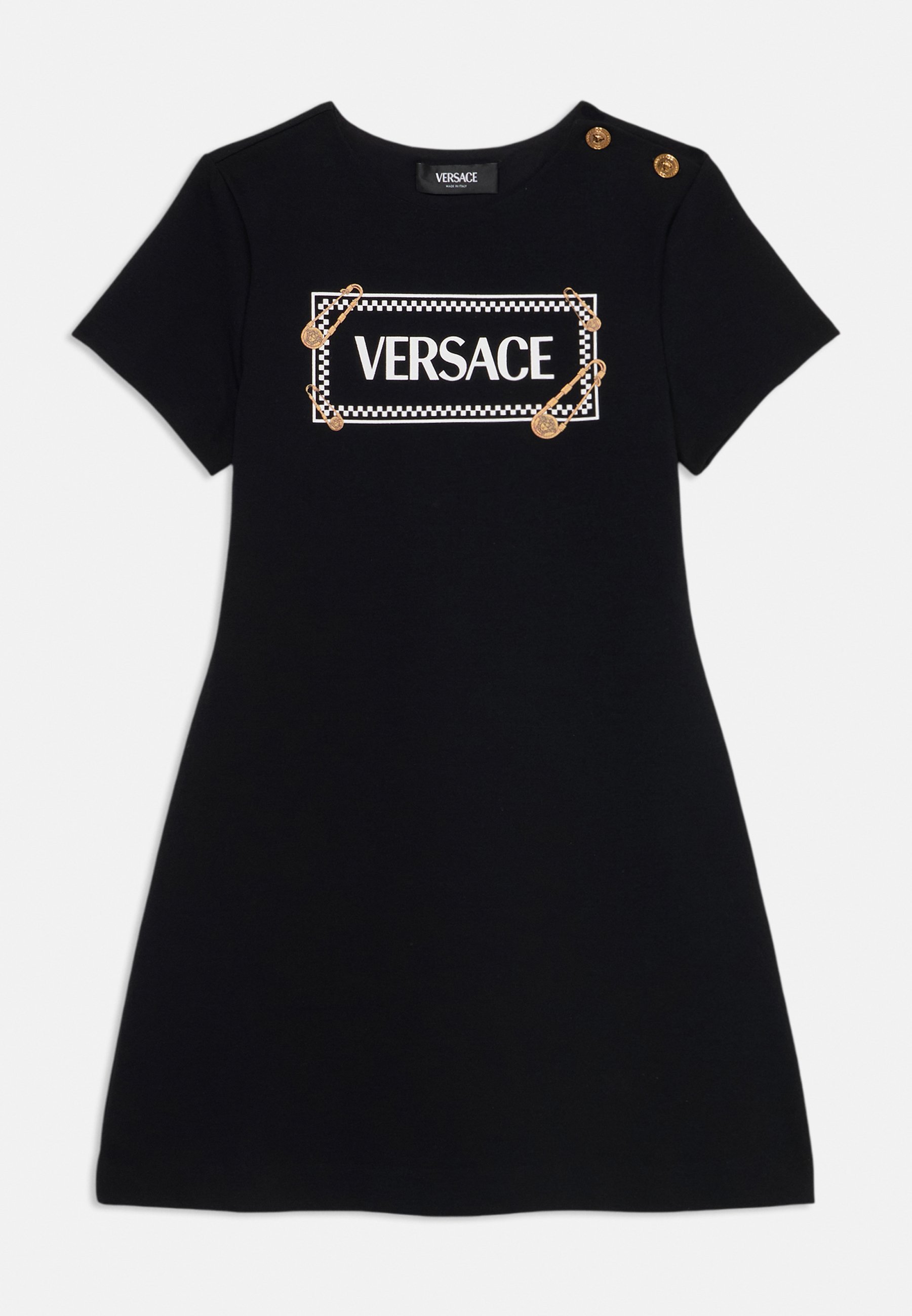 Sukienka z jerseyu Versace PUNTO MILANO VINTAGE LOGO PINNED KIDS PRINT - czarny/kość słoniowa złoto/kolorowy