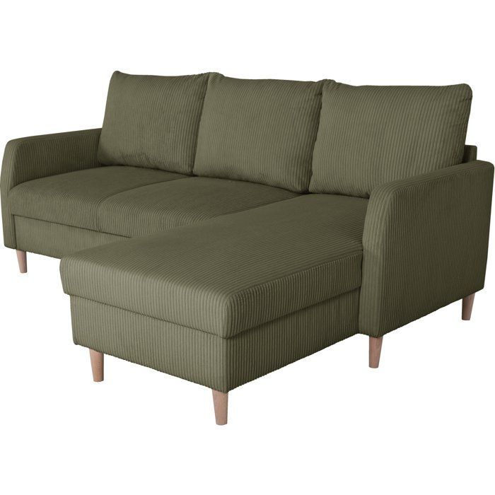 Vaste hoekbank - 3-zits - CHIPY - Lincoln Khaki stof - Poten van natuurlijk hout - 192 x 82 x 138 cm