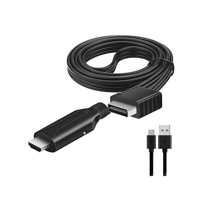 Convertisseur PS2 HDMI 720p/1080p 60Hz, Adaptateur avec Câble 1m, Alimentation USB, Plug and Play pour PlayStation 2