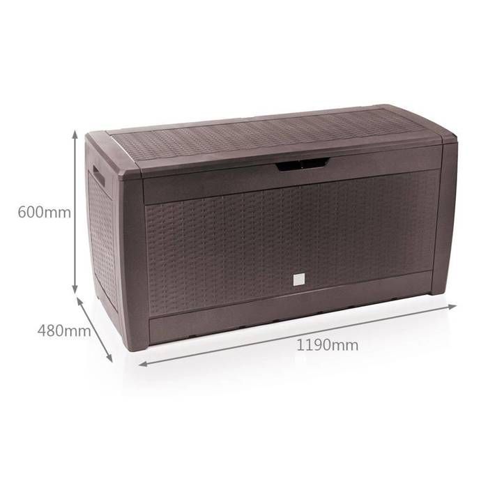 VOUNOT® Baule da giardino con maniglie e ruote 310L - Baule per esterni in PP - 119x48x60cm - Marrone stile polyrattan