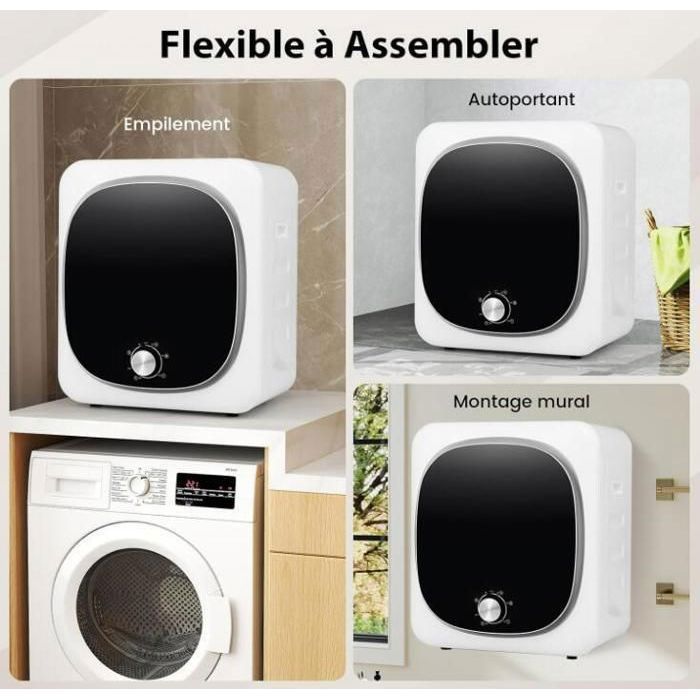 Sèche-Linge - RELAX4LIFE - 800W - Capacité 4KG - 5 Modes de Fonctionnement - Minuterie 0-180min - Tambour en Acier Inoxydable